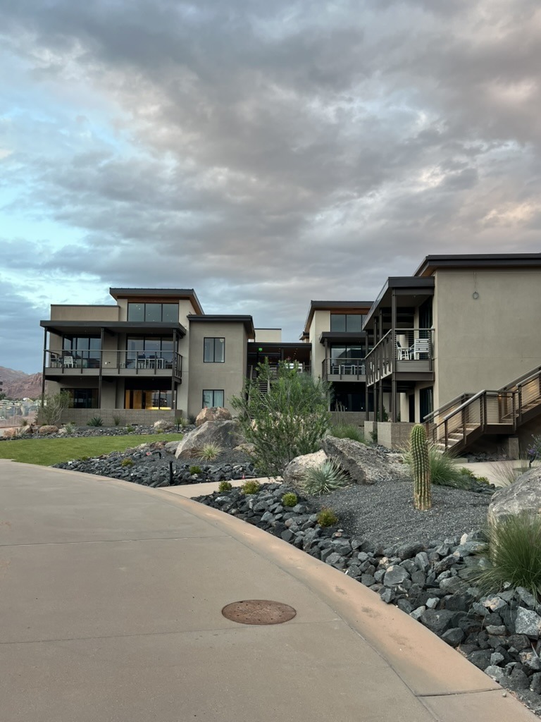 Modern hillside apartments with cactus landscaping