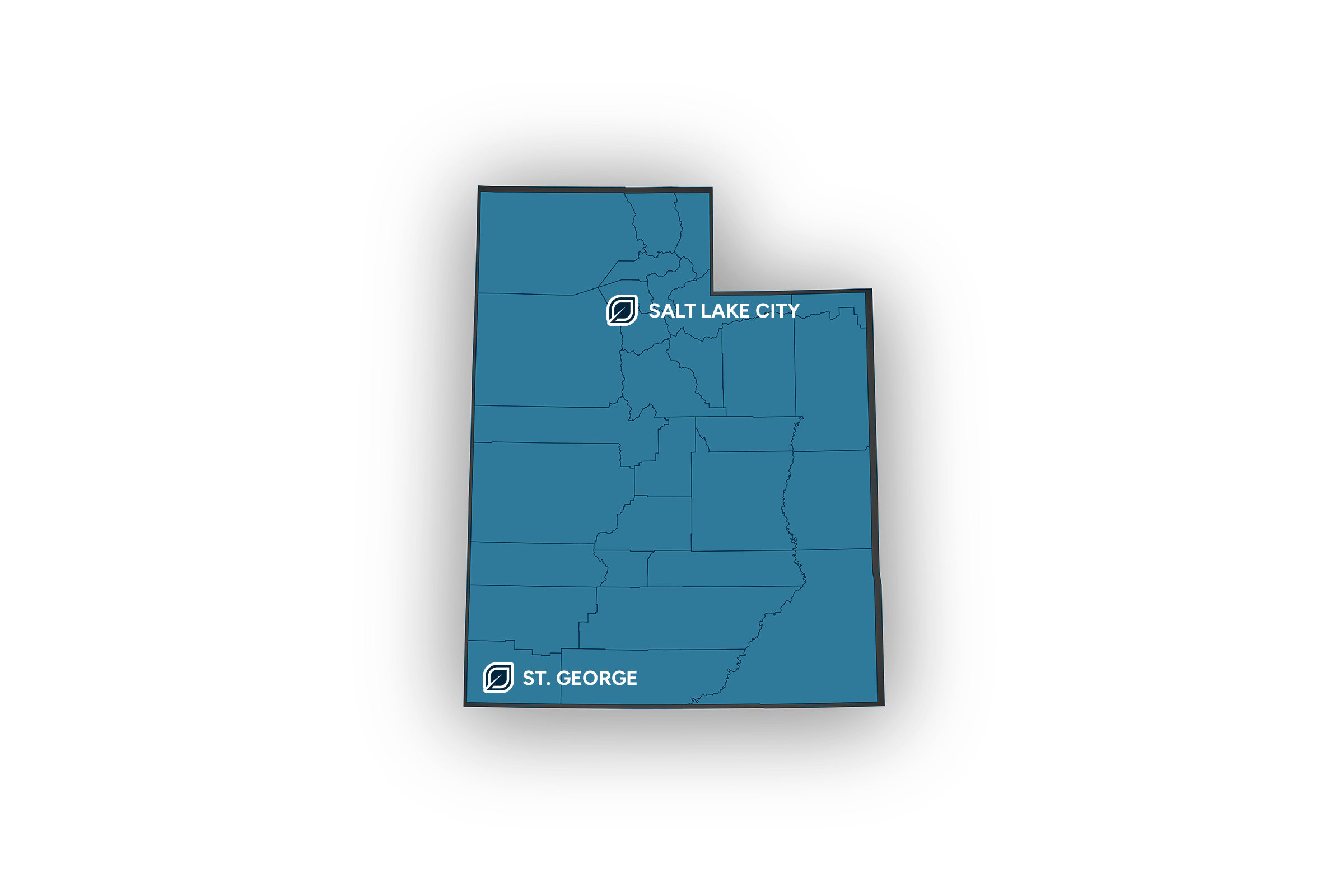 Map of Utah featuring Salt Lake City and St. George